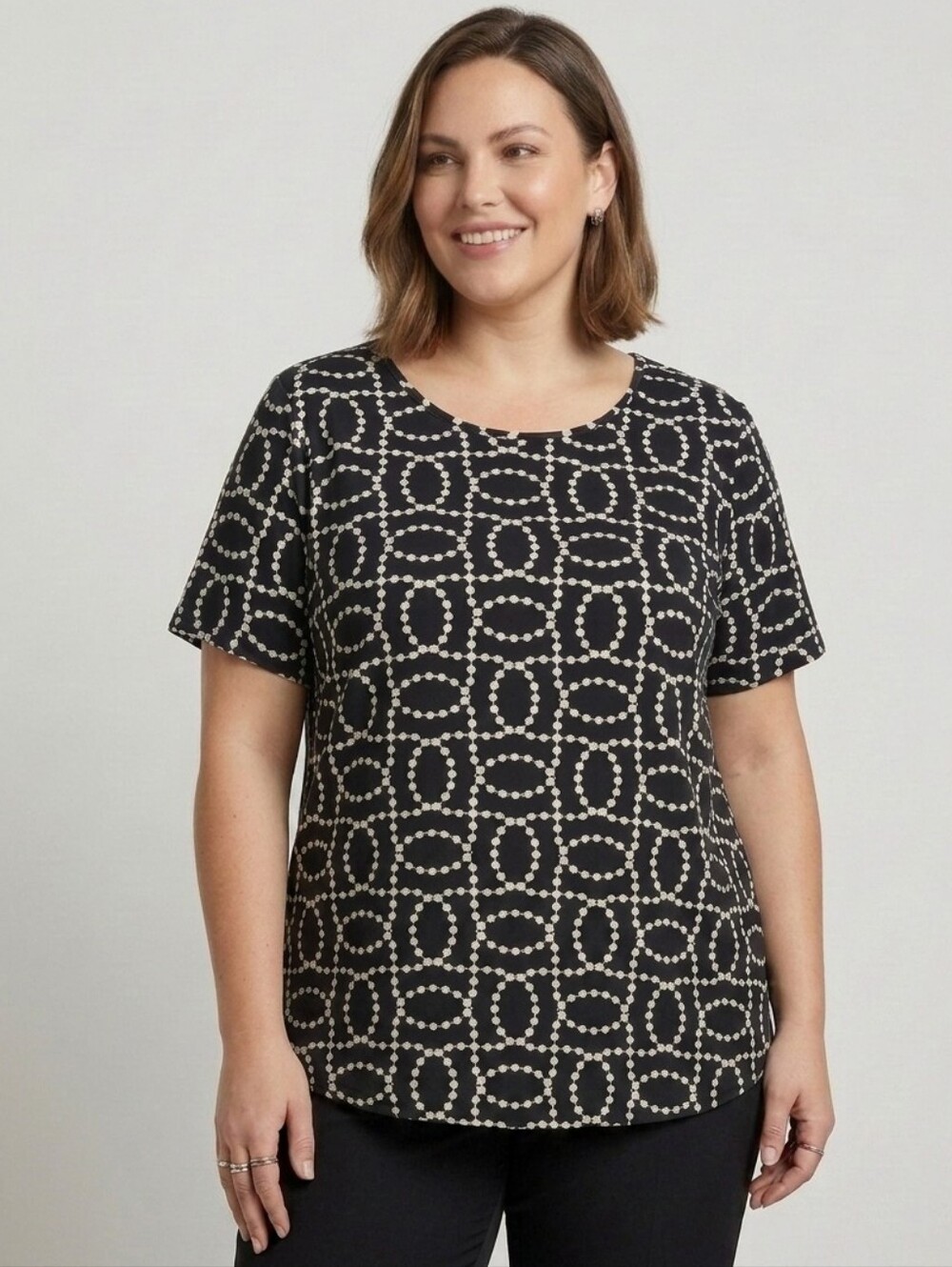 JULES & LEOPOLD String of Pearls Patterned Women's Short Sleeve Top, Size 1X